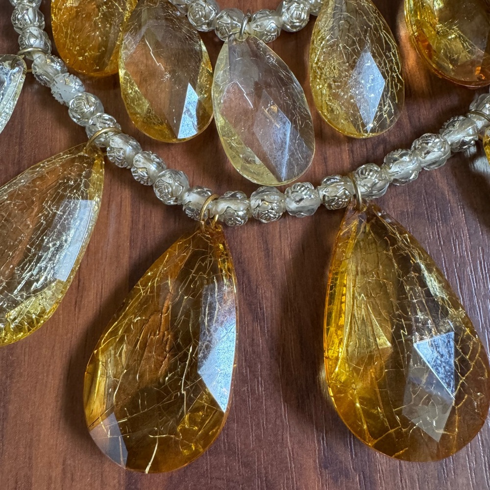 Large Lucite Multi Strand Statement Necklace Gold… - image 4